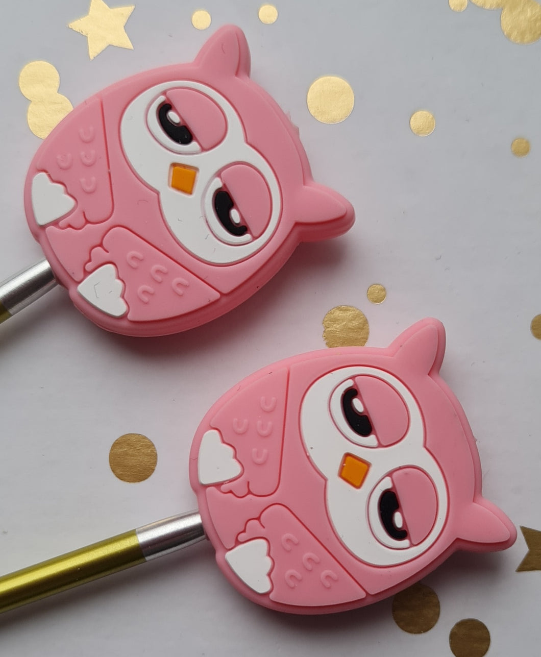 Knitting needle stoppers,pink owls.