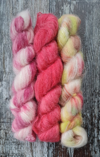 Mixed mini packs 3x 20g.Suri alpaca silk Red/pink.Fluff pillow.