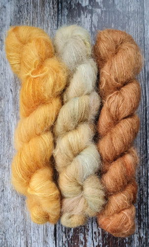 Mixed mini packs 3x 20g.Suri alpaca silk Gold/green/browns.Fluff pillow!