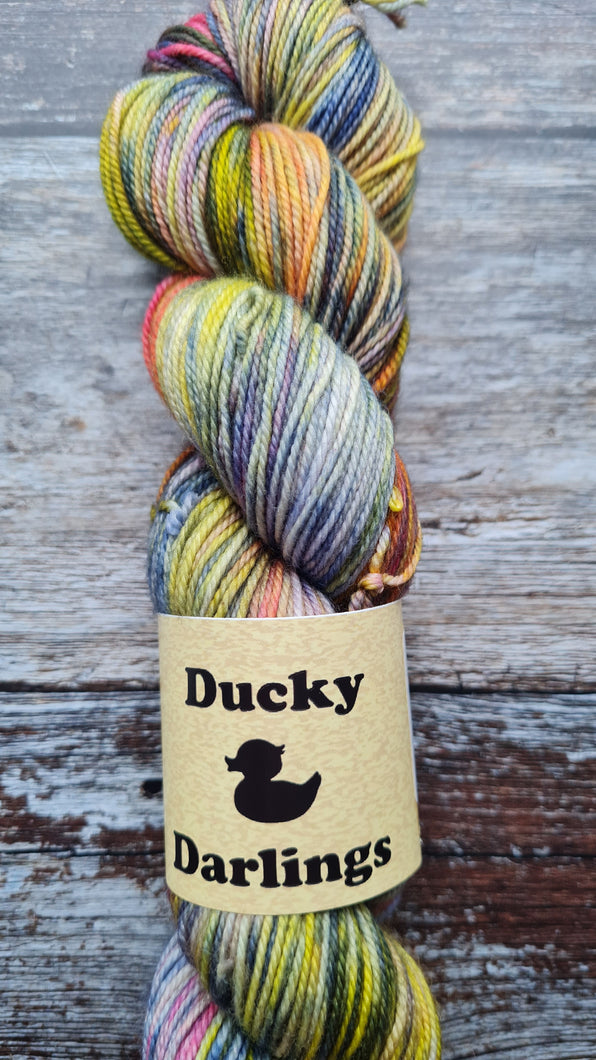 A petal rainbow.Sport weight,superwashed merino nylon